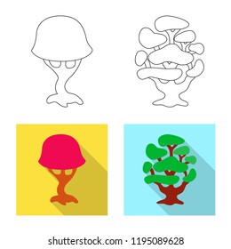 Vector illustration of tree and nature sign. Collection of tree and crown stock vector illustration.