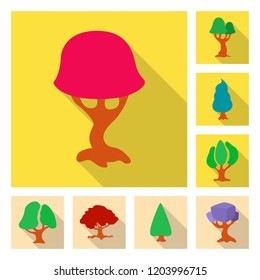 Vector illustration of tree and nature sign. Collection of tree and crown stock vector illustration.