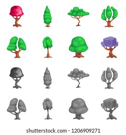 Vector illustration of tree and nature sign. Set of tree and crown stock symbol for web.