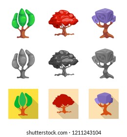 Vector illustration of tree and nature sign. Set of tree and crown stock symbol for web.