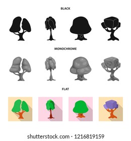 Vector illustration of tree and nature sign. Set of tree and crown vector icon for stock.