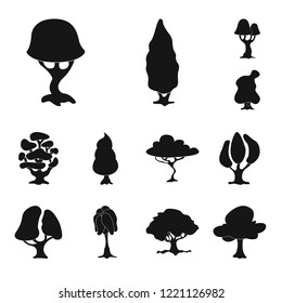 Vector illustration of tree and nature sign. Collection of tree and crown vector icon for stock.
