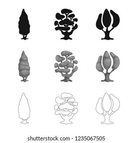 Vector illustration of tree and nature sign. Set of tree and crown stock vector illustration.