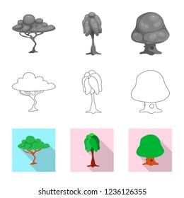 Vector illustration of tree and nature sign. Collection of tree and crown stock vector illustration.