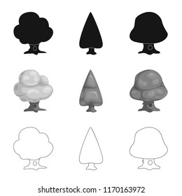Vector illustration of tree and nature symbol. Collection of tree and crown stock vector illustration.