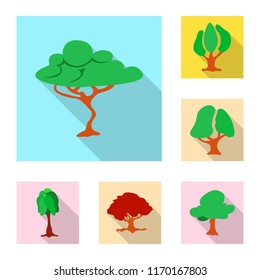 Vector illustration of tree and nature symbol. Set of tree and crown stock symbol for web.