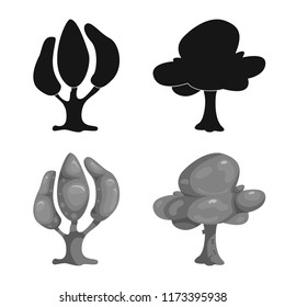 Vector illustration of tree and nature symbol. Set of tree and crown stock vector illustration.