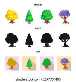 Vector illustration of tree and nature symbol. Set of tree and crown stock symbol for web.