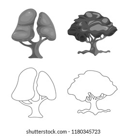 Vector illustration of tree and nature symbol. Set of tree and crown stock vector illustration.