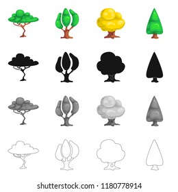 Vector illustration of tree and nature symbol. Set of tree and crown stock vector illustration.