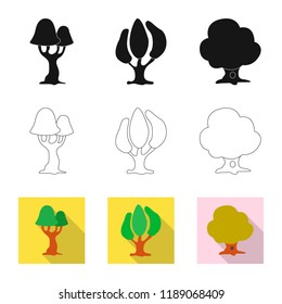 Vector illustration of tree and nature symbol. Set of tree and crown stock symbol for web.