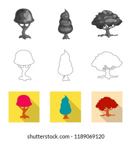 Vector illustration of tree and nature symbol. Set of tree and crown stock symbol for web.