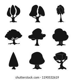 Vector illustration of tree and nature symbol. Collection of tree and crown stock vector illustration.