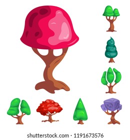 Vector illustration of tree and nature symbol. Set of tree and crown vector icon for stock.