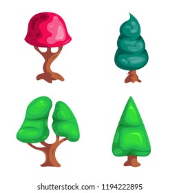 Vector illustration of tree and nature symbol. Set of tree and crown vector icon for stock.