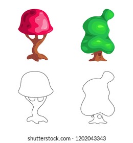 Vector illustration of tree and nature symbol. Set of tree and crown vector icon for stock.