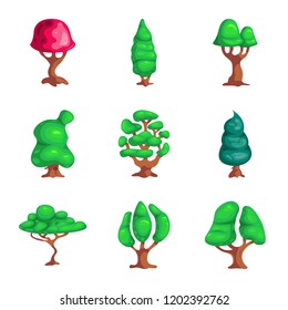 Vector illustration of tree and nature symbol. Collection of tree and crown stock vector illustration.