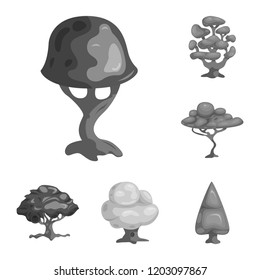Vector illustration of tree and nature symbol. Collection of tree and crown vector icon for stock.