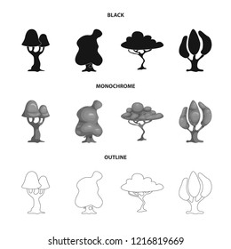 Vector illustration of tree and nature symbol. Set of tree and crown stock symbol for web.