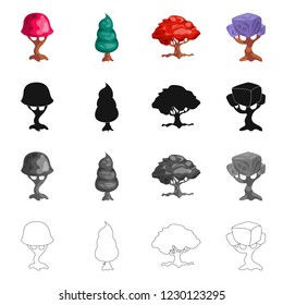 Vector illustration of tree and nature symbol. Set of tree and crown stock vector illustration.