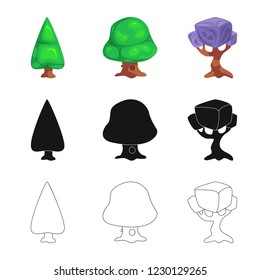 Vector illustration of tree and nature symbol. Set of tree and crown stock symbol for web.