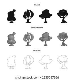 Vector illustration of tree and nature symbol. Collection of tree and crown stock vector illustration.