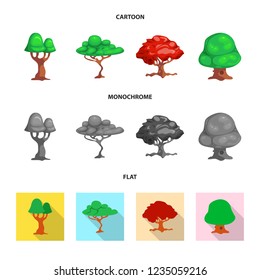 Vector illustration of tree and nature symbol. Collection of tree and crown stock symbol for web.
