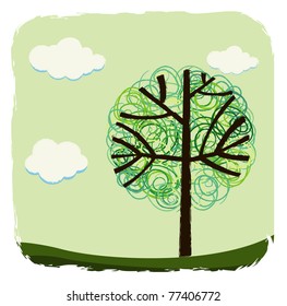 Vector illustration of tree on background.