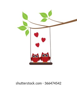 vector illustration of a tree with owls and hearts