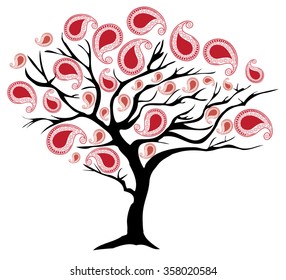 vector illustration of a tree with paisley decoration