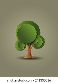 Vector illustration of tree. Paper art style.