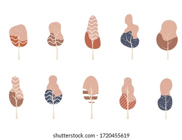 Vector illustration of an tree pastel color, and added a pattern, flat design style, bundle tree design for winter, summer, spring, autumn.