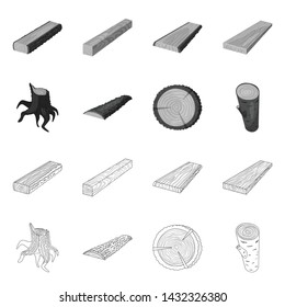 Vector illustration of tree and raw icon. Collection of tree and construction stock vector illustration.