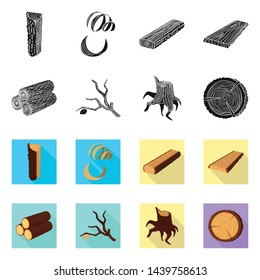 Vector illustration of tree and raw icon. Set of tree and construction stock symbol for web.