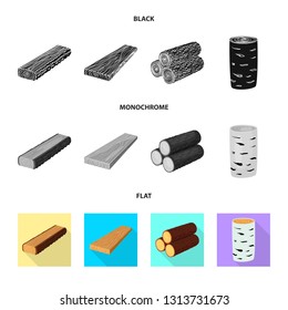 Vector illustration of tree   and raw  sign. Collection of tree   and construction stock symbol for web.