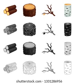 Vector illustration of tree   and raw  sign. Set of tree   and construction stock vector illustration.