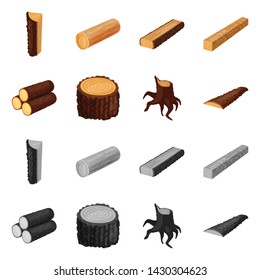 Vector illustration of tree and raw sign. Collection of tree and construction vector icon for stock.