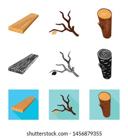 Vector illustration of tree and raw sign. Set of tree and construction stock vector illustration.