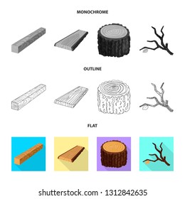 Vector illustration of tree   and raw  symbol. Collection of tree   and construction stock vector illustration.