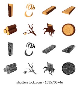 Vector illustration of tree   and raw  symbol. Set of tree   and construction stock symbol for web.