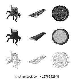 Vector illustration of tree   and raw  symbol. Collection of tree   and construction stock vector illustration.