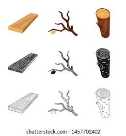 Vector illustration of tree and raw symbol. Collection of tree and construction vector icon for stock.