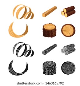 Vector illustration of tree and raw symbol. Collection of tree and construction stock symbol for web.