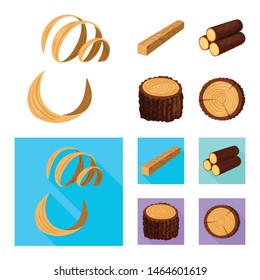Vector illustration of tree and raw symbol. Collection of tree and construction stock vector illustration.