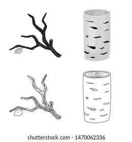 Vector illustration of tree and raw symbol. Collection of tree and construction stock vector illustration.