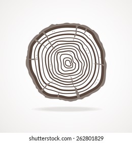 Vector illustration tree rings and bark isolated on white  background. Flat Design