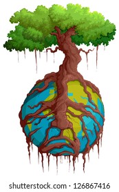 vector illustration of tree root holding Earth