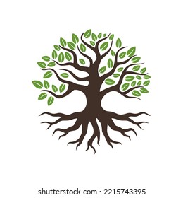 Vector Illustration of Tree and Roots Vector Illustration Icon in white background, Isolated Tree Logo