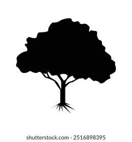 Ilustración vectorial de silueta de árbol y raíces