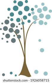 Vector illustration of a tree with rounded leaves. Abstract tree with teal colors for your design